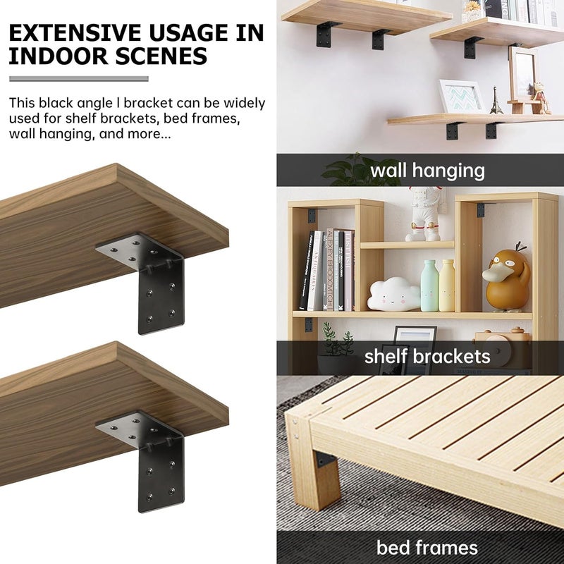 MOZCORN 8 PCS Heavy Duty Steel Corner Brackets, 4"x4"x3" 90 Degree L Right Angle Bracket, DIY L Shelf Brackets, Metal Joint Timber Connector Support for Wood Shelves, Furniture - Image 5